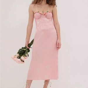 For Love And Lemons Romantic Pink Floral Midi Maxi Slip Dress - Size S
